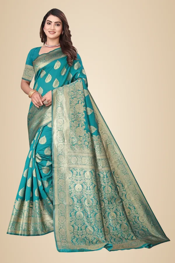 Blue_And_Gold_Art_Silk_Kanjivaram_Silk_Saree_For_Women