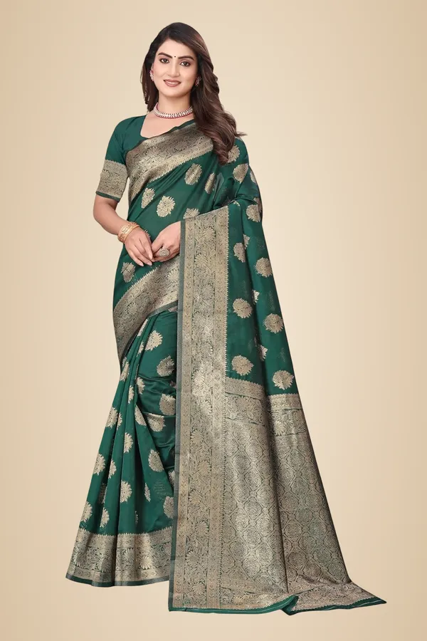 Dark_Green_Silk_Blend_Kanjivaram_Silk_Saree_For_Women