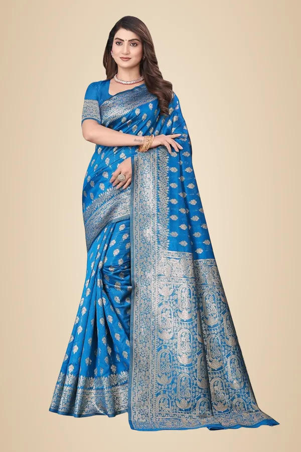 Blue_Silk_Blend_Kanjivaram_Silk_Saree_For_Women