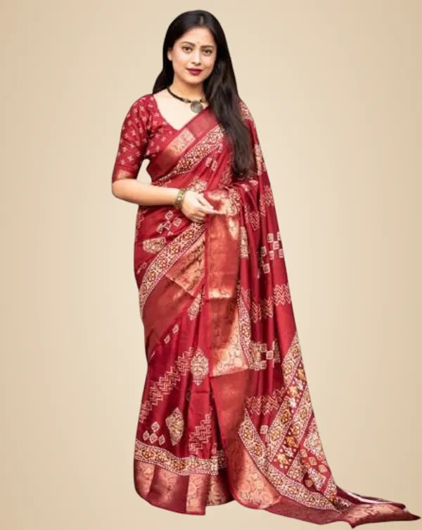 Maroon_Silk_Bandhani_Dola_Silk_Saree_For_Women
