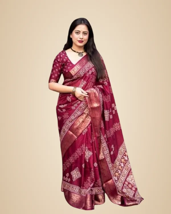 Wine_Silk_Bandhani_Dola_Silk_Saree_For_Women