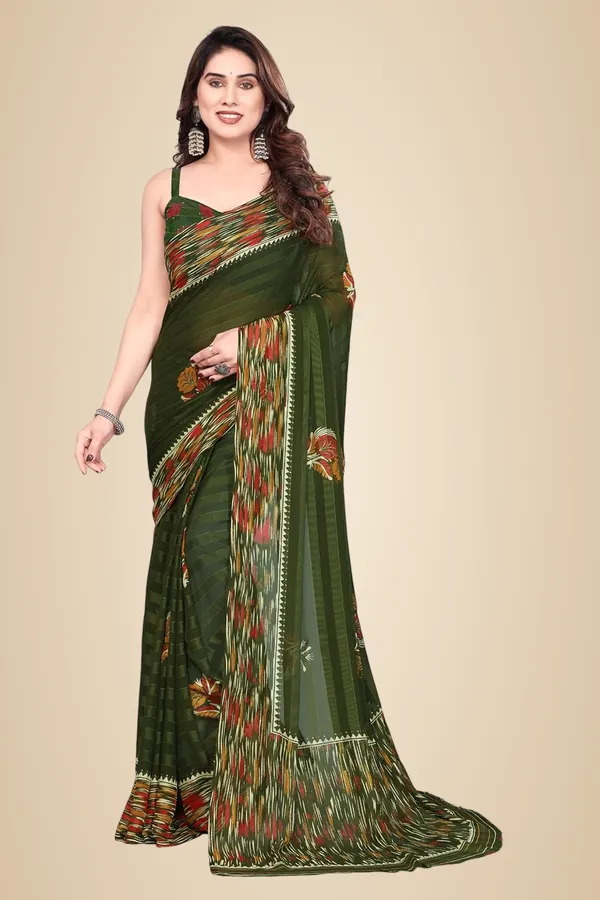 Mehendi_Polyester_Printed_Georgette_Saree_For_Women