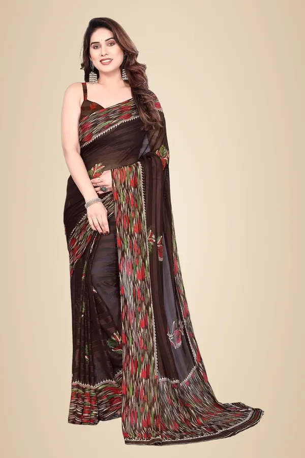 Brown_Polyester_Printed_Chiffon_Saree_For_Women