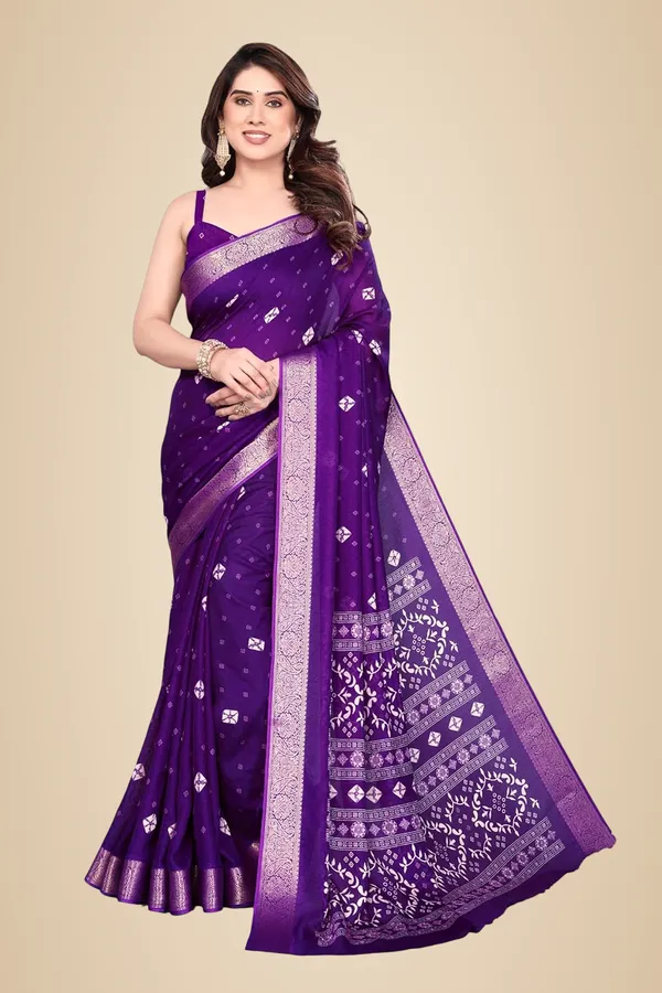 Violet_Silk_Bandhani_Marshmallow_Saree_For_Women