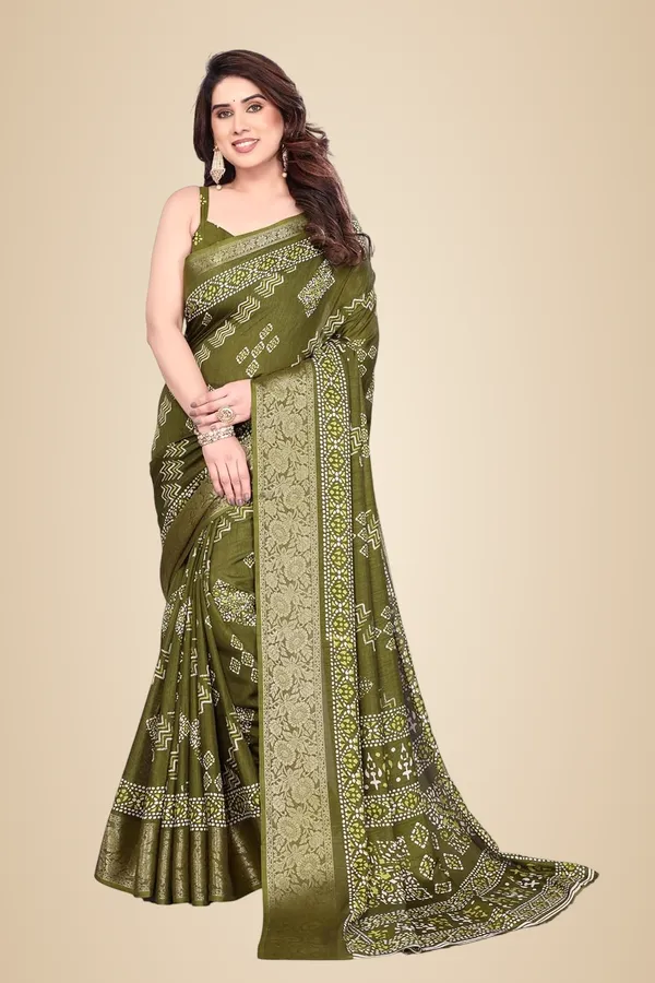 Mehendi_Cotton_Blend_Printed_Dola_Silk_Saree_For_Women