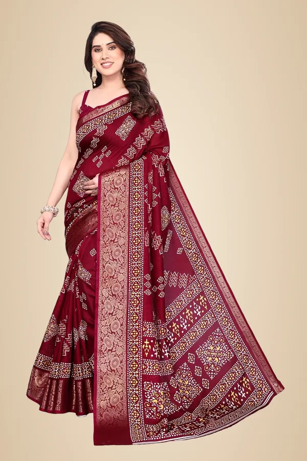 Maroon_Cotton_Blend_Printed_Dola_Silk_Saree_For_Women
