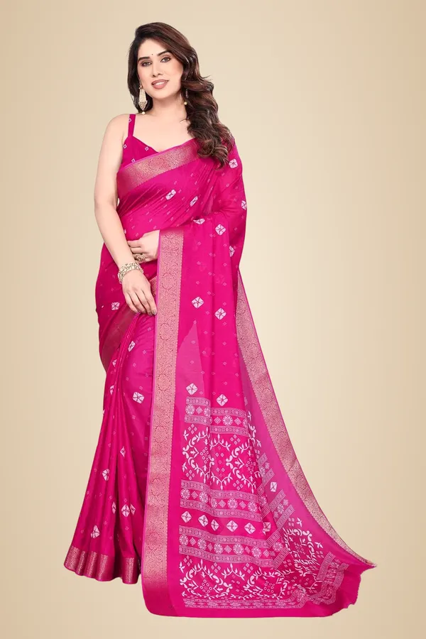 Hot_Pink_Silk_Bandhani_Marshmallow_Saree_For_Women