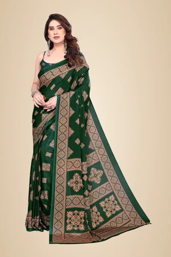 Bottle_Green_Polyester_Printed_Chiffon_Saree_For_Women