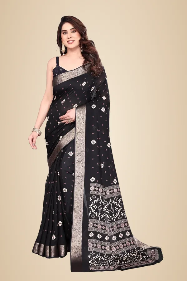 Black_Silk_Bandhani_Marshmallow_Saree_For_Women