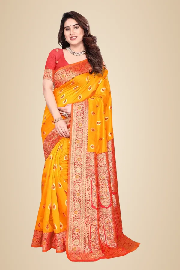 Yellow_Silk_Banarasi_Silk_Saree_For_Women