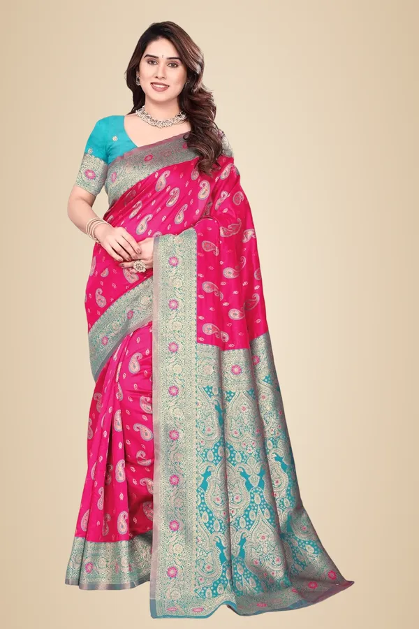 Pink_Silk_Printed_Chiffon_Saree_For_Women
