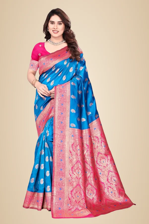 Sky_Blue_Silk_Banarasi_Silk_Saree_For_Women