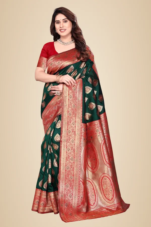 Bottle_Green_Silk_Printed_Chiffon_Saree_For_Women