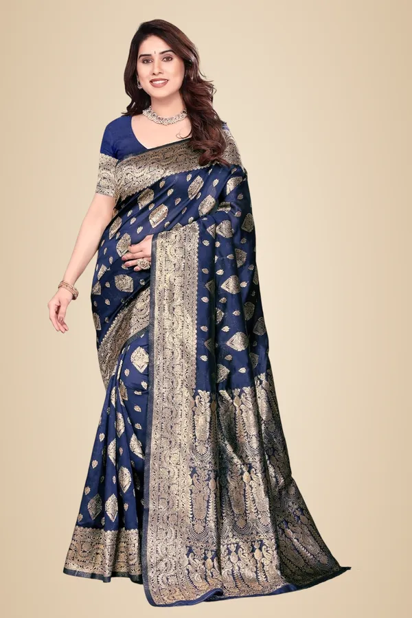 Dark_Blue_Silk_Banarasi_Silk_Saree_For_Women