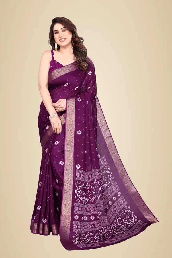 Wine_Silk_Bandhani_Marshmallow_Saree_For_Women