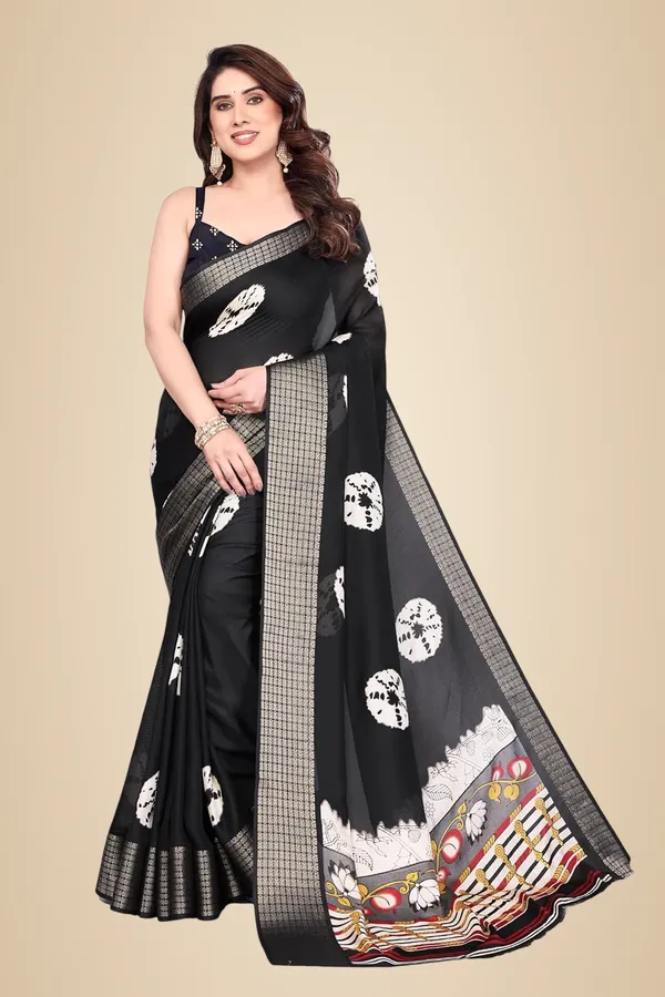 Black_Silk_Bandhani_Marshmallow_Saree_For_Women