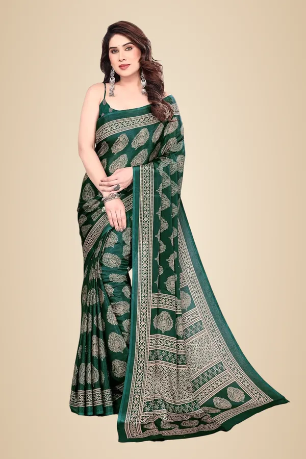 Bottle_Green_Polyester_Printed_Chiffon_Saree_For_Women