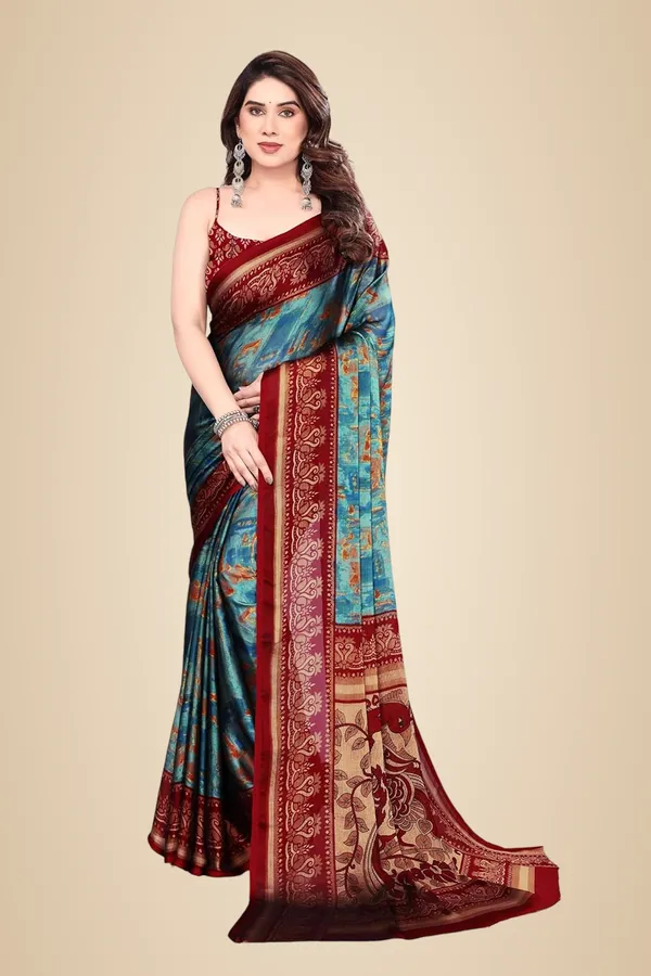 Teal_Blue_Polyester_Bandhani_Dola_Silk_Saree_For_Women
