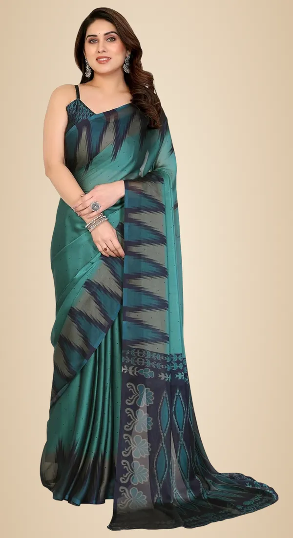 Teal_Polyester_Polka_Dot_Chiffon_Saree_For_Women