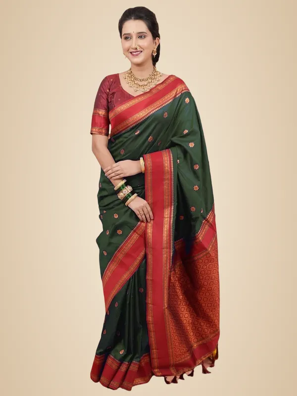 Dark_Green_Silk_Paithani_Silk_Saree_For_Women