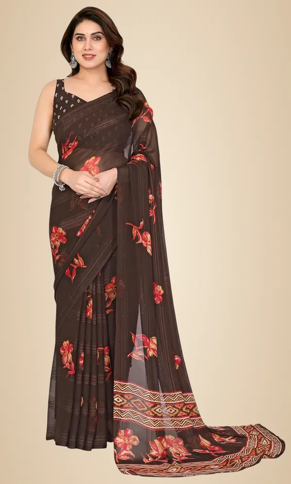 Brown_Polyester_Bandhani_Marshmallow_Saree_For_Women