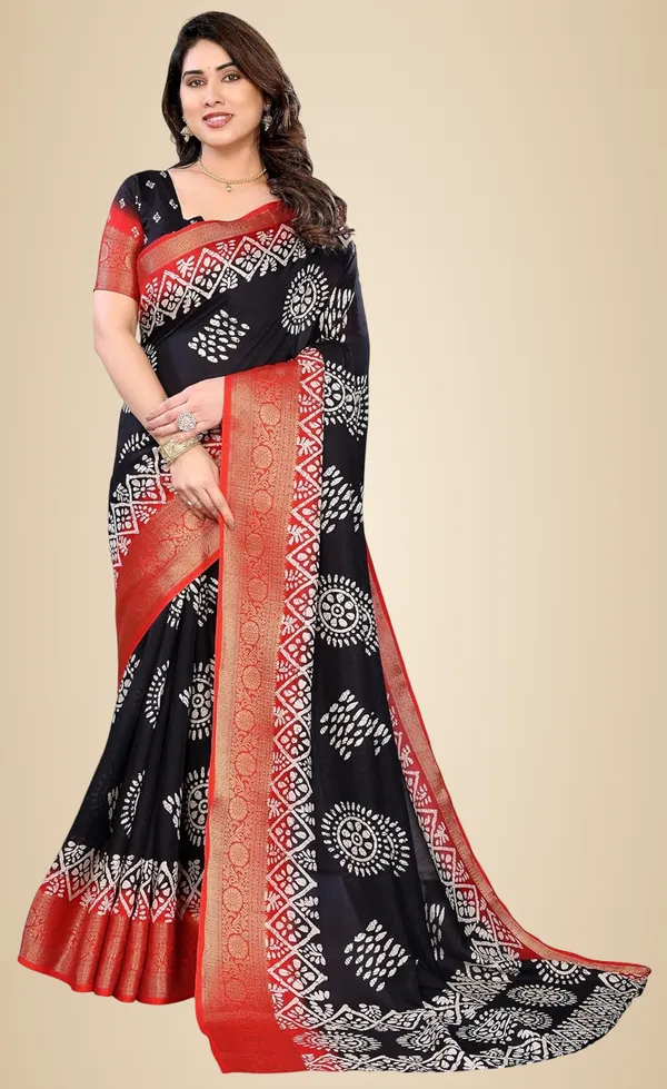 Black_Cotton_Blend_Printed_Dola_Silk_Saree_For_Women