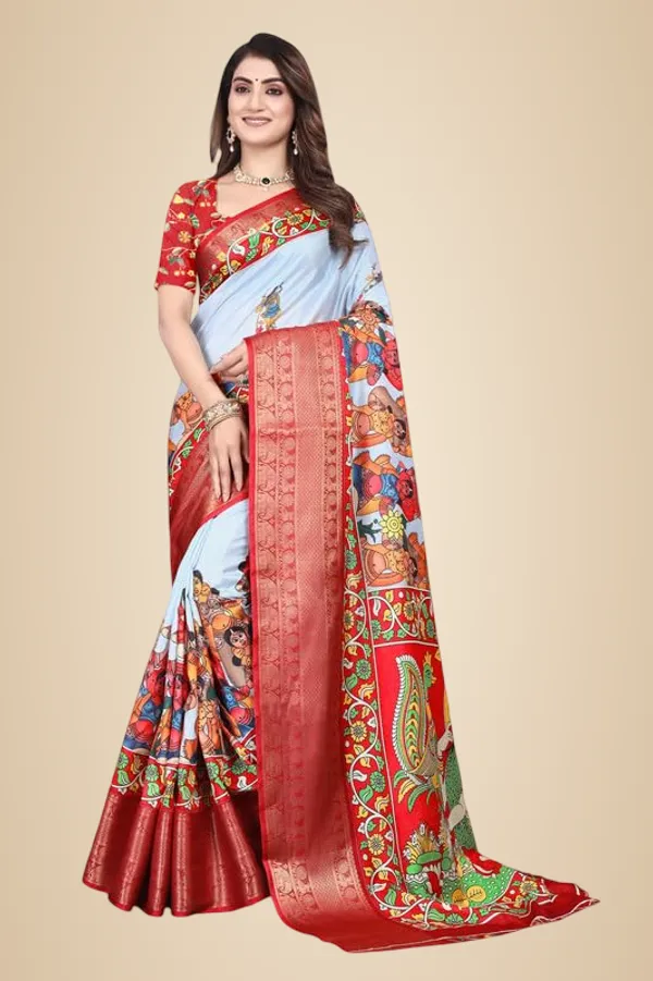 Sky_Blue_Cotton_Silk_Digital_Printed_Saree_For_Women