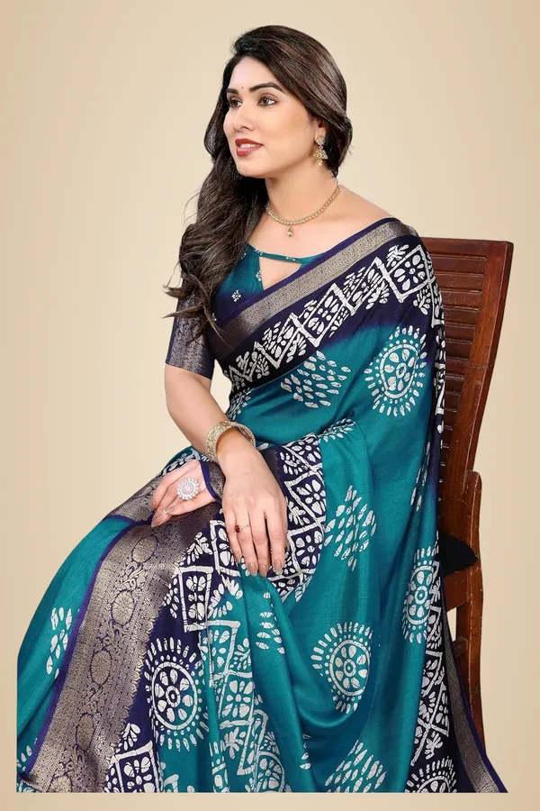 Teal_Blue_Cotton_Blend_Dola_Silk_Saree_For_Women
