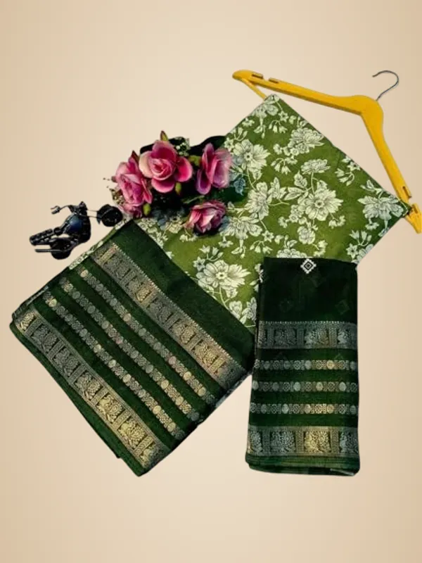 Leaf_Green_Cotton_Blend_Printed_Dola_Silk_Saree_For_Women