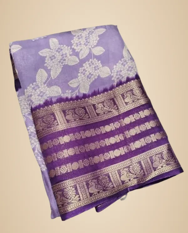 Dusty_Lavender_Cotton_Blend_Printed_Dola_Silk_Saree_For_Women