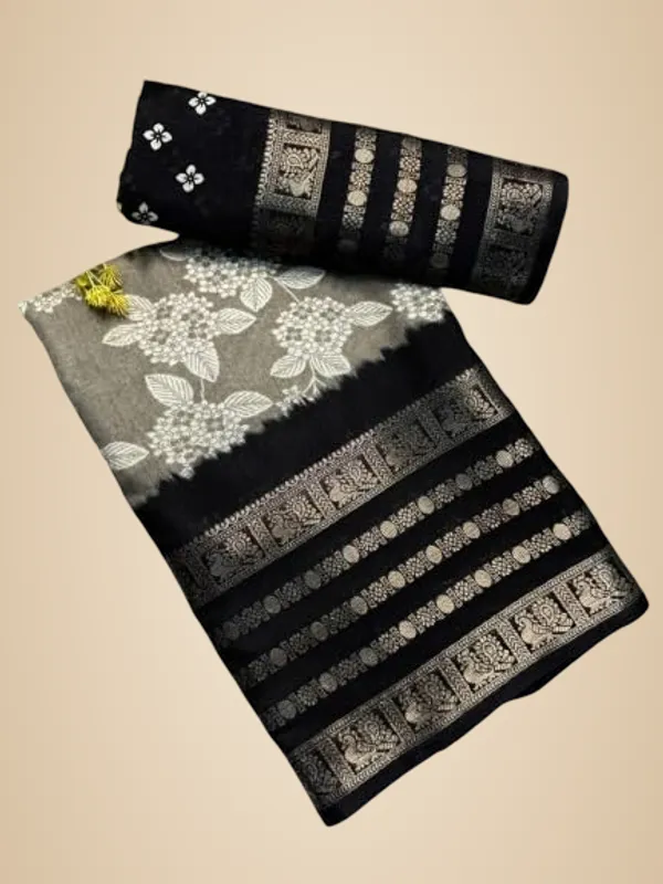 Dusty_Grey_Cotton_Blend_Printed_Dola_Silk_Saree_For_Women