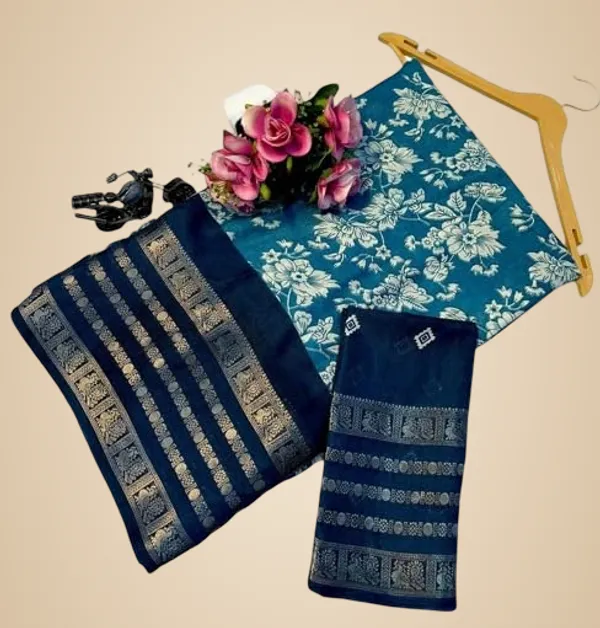 Sky_Blue_Cotton_Blend_Printed_Dola_Silk_Saree_For_Women