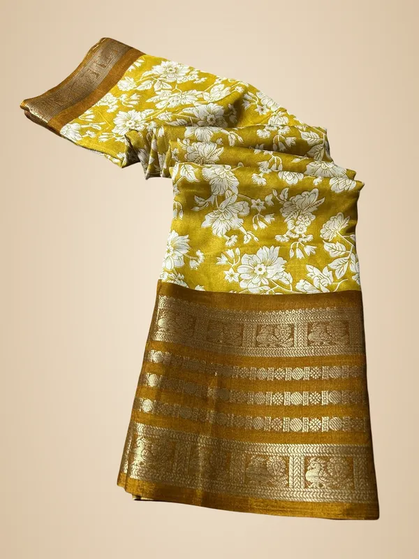Yellow_Silk_Printed_Dola_Silk_Saree_For_Women