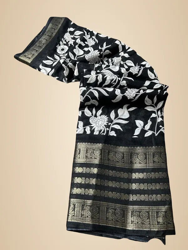 Black_And_White_Silk_Printed_Dola_Silk_Saree_For_Women