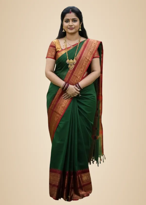 Green_Cotton_Blend_Kanjivaram_Silk_Saree_For_Women
