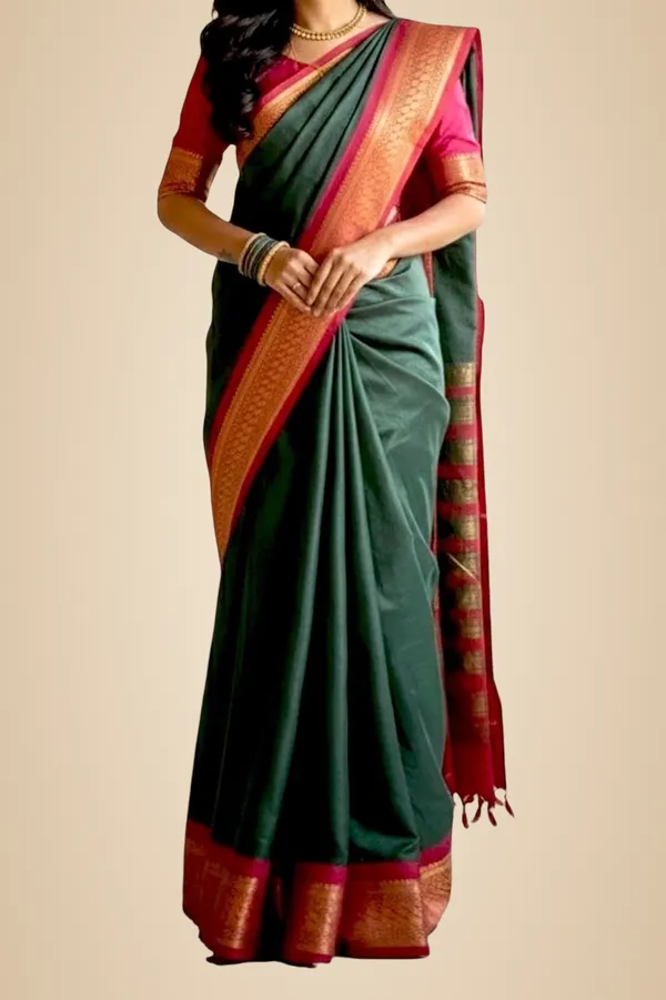 Green_Cotton_Blend_Narayanpet_Cotton_Silk_Saree_For_Women