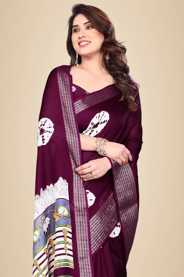 Dark_Wine_Silk_Bandhani_Marshmallow_Saree_For_Women