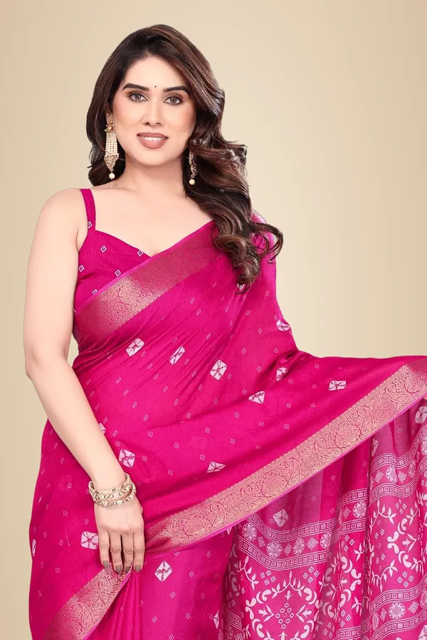 Hot_Pink_Silk_Bandhani_Marshmallow_Saree_For_Women