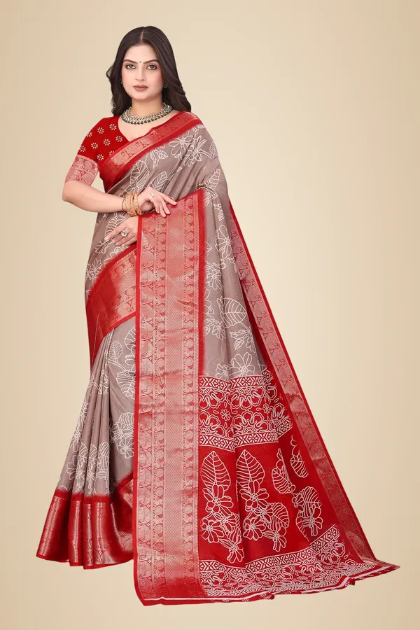 Red_And_Grey_Dola_Silk_Kalamkari_Print_Saree_For_Women