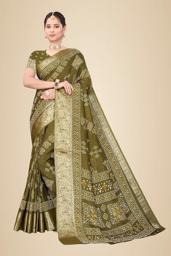 Mehendi_Green_Dola_Silk_Kalamkari_Print_Saree_For_Women