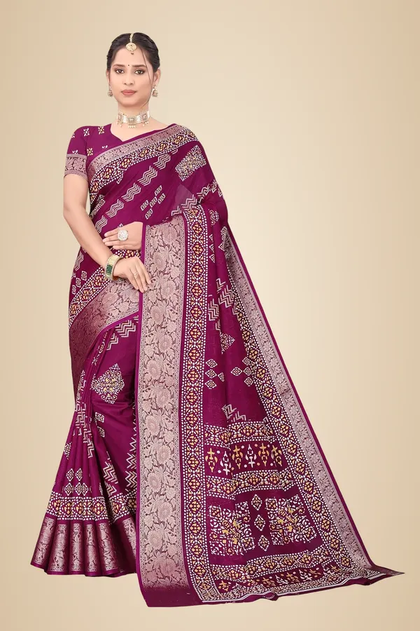 Wine_Dola_Silk_Kalamkari_Print_Saree_For_Women