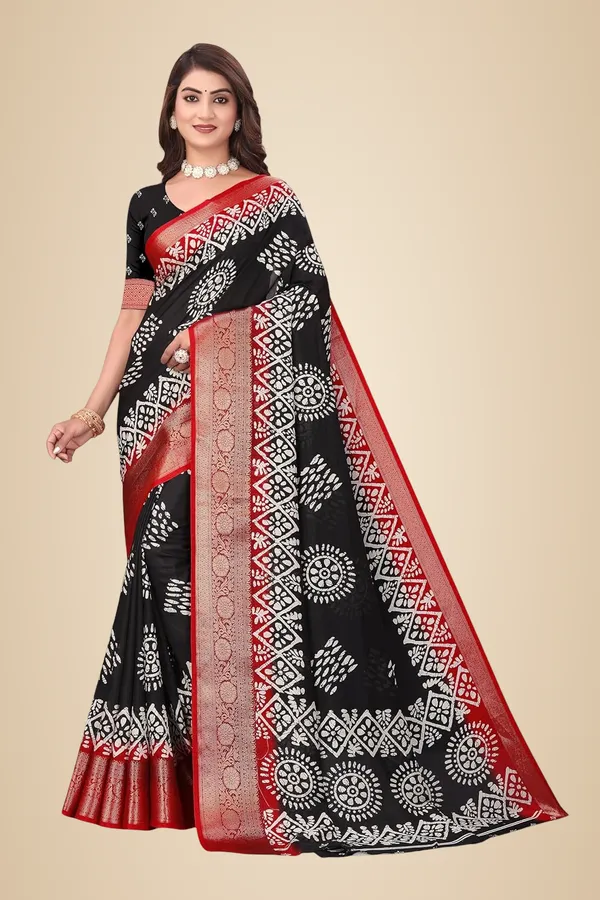 Black_Dola_Silk_Kalamkari_Print_Saree_For_Women
