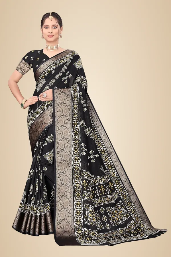 Black_Dola_Silk_Kalamkari_Print_Saree_For_Women