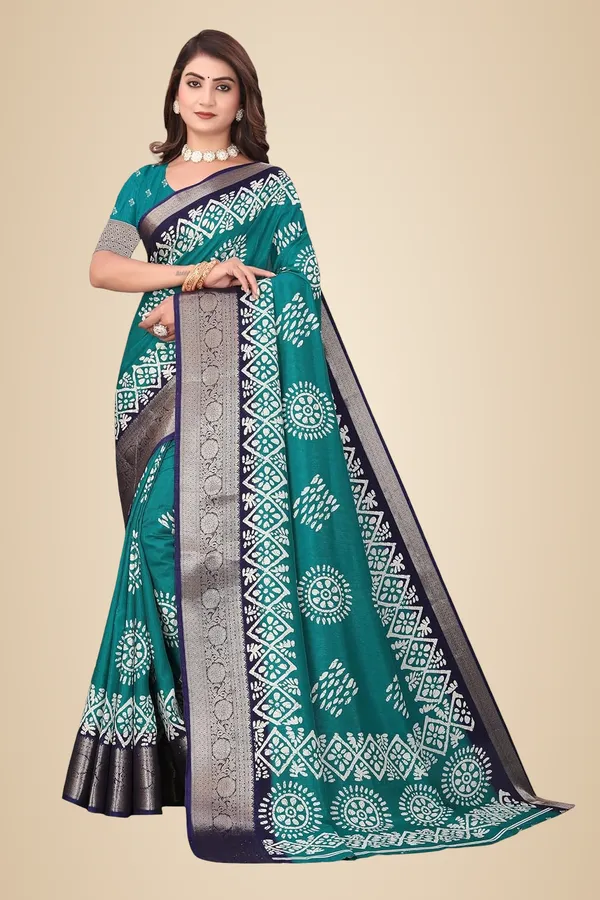 Teal_Dola_Silk_Kalamkari_Print_Saree_For_Women