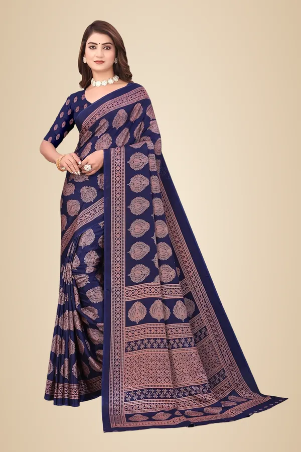 Navy_Blue_Dola_Silk_Print_Saree_For_Women