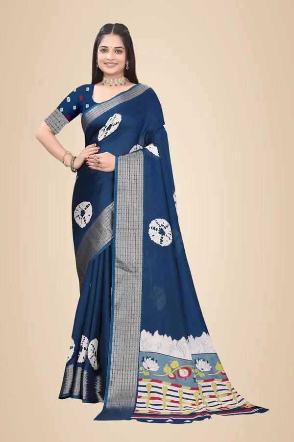 Navy_Blue_Dola_Silk_Kalamkari_Print_Saree_For_Women