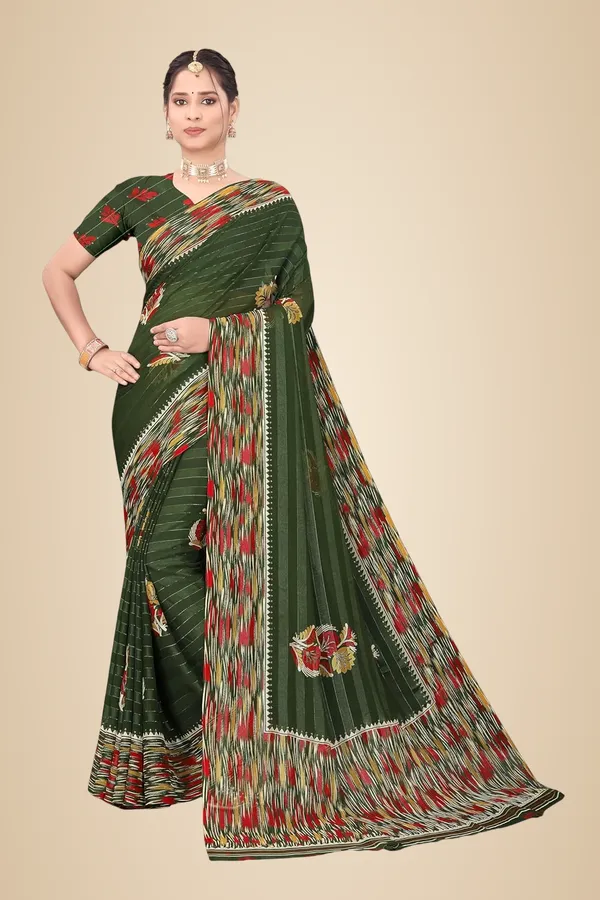 Mehendi_Georgette_Floral_Print_Saree_For_Women