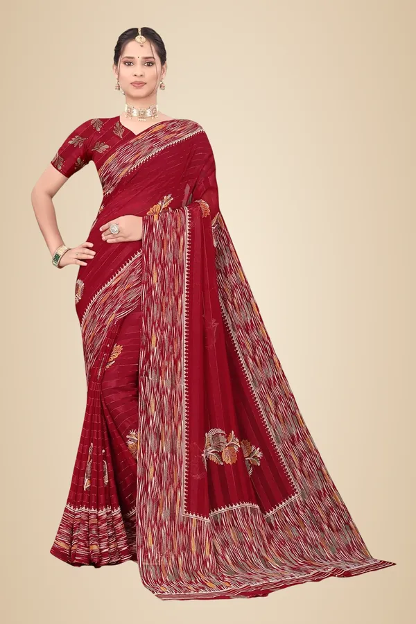 Maroon_Georgette_Floral_Print_Saree_For_Women