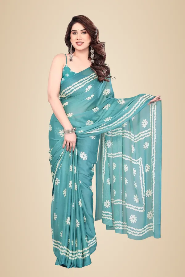 Turquoise_Polyester_Printed_Chiffon_Saree_For_Women
