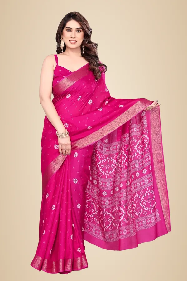 Hot_Pink_Silk_Bandhani_Marshmallow_Saree_For_Women